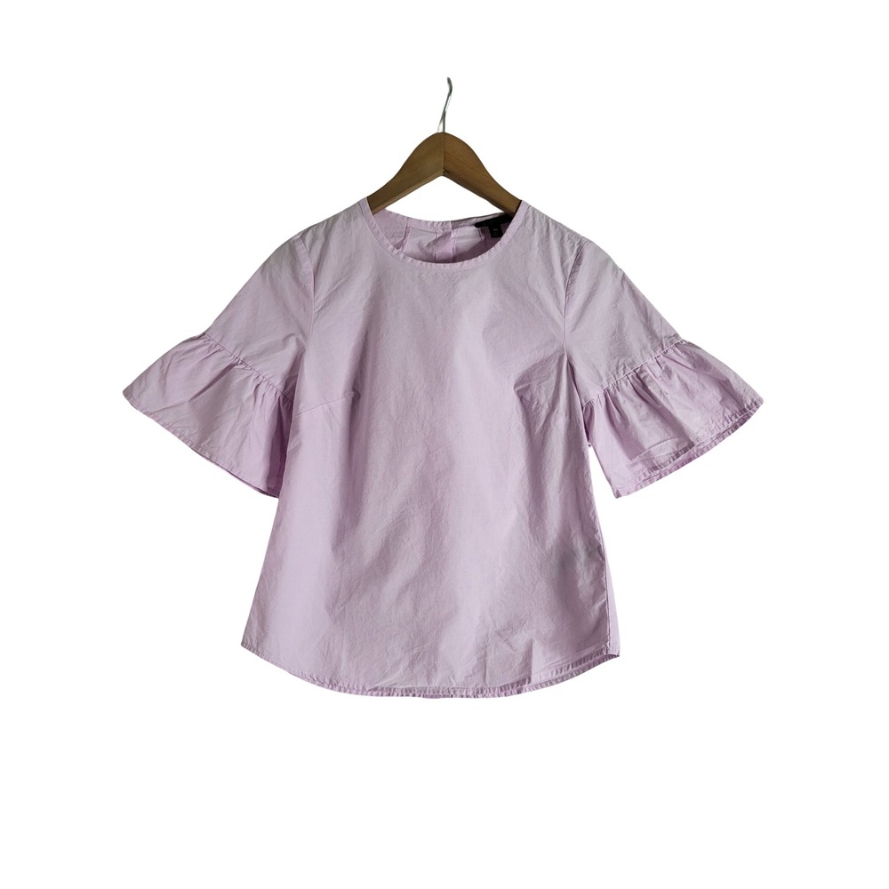 J.Crew Ruffle Bell Sleeve Button Back Cotton Poplin Top Light Pink 00 Dollette